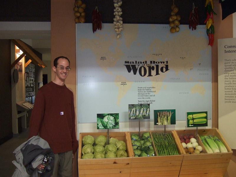 pinnacles001.JPG - Before heading to Pinnacles, we visited the John Steinbeck Center in Salinas.   Because JS is from Salinas, they had exhibits on agriculture.   Here I am surveying which green vegetables I am still not going to eat.